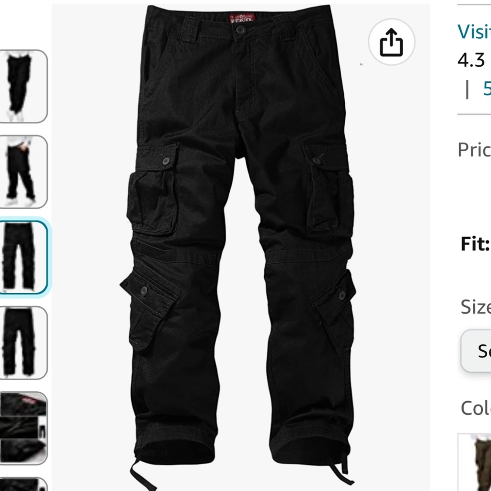 Match Amazon Men’s Women’s Viral Cargo Pants Size 29